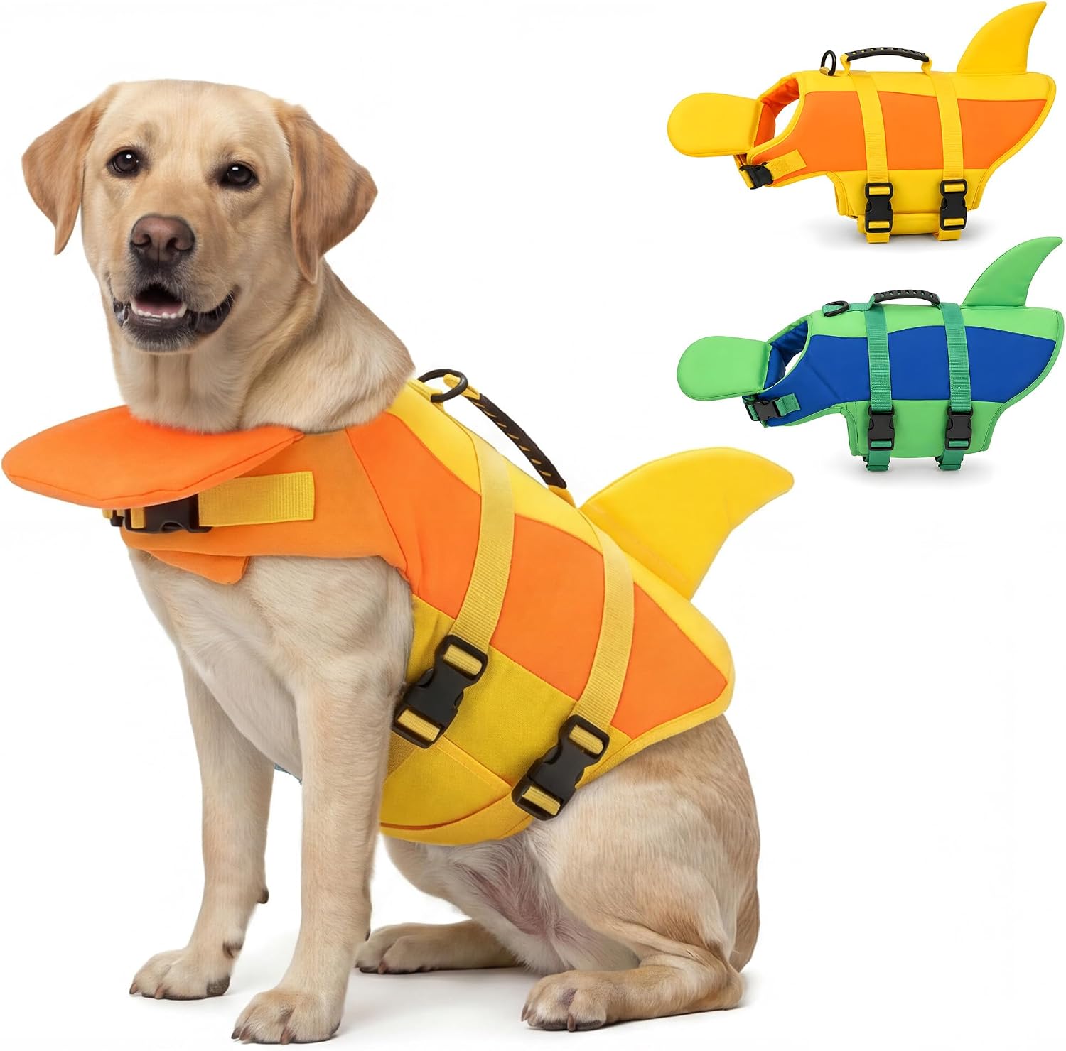 Shark Dog Life Jacket with Neck Support – Keep Your Dog Safe & Comfortable While Swimming, High Buoyancy Float Vest with Rescue Handle