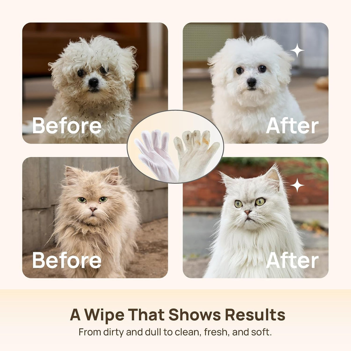 Pet Cleaning Gloves for Dogs & Cats – No-Rinse Grooming Wipes for Easy Fur & Paw Cleaning