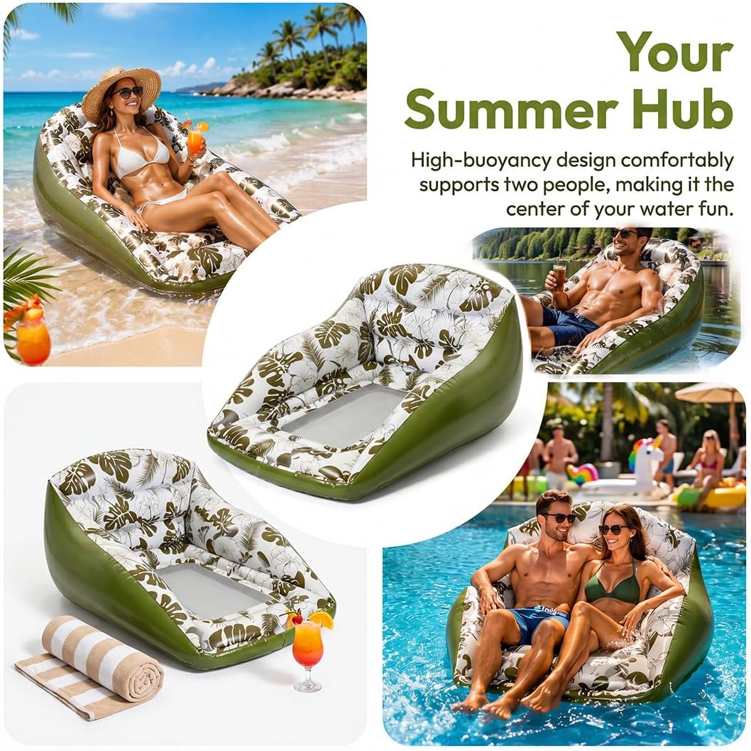 Adult Large Tropical Inflatable Water Sofa with Cup Holder