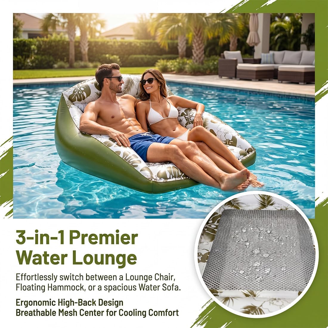 Adult Large Tropical Inflatable Water Sofa with Cup Holder