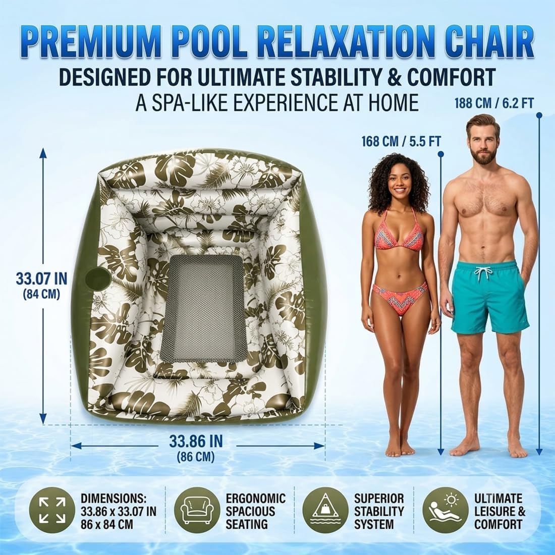 Adult Large Tropical Inflatable Water Sofa with Cup Holder