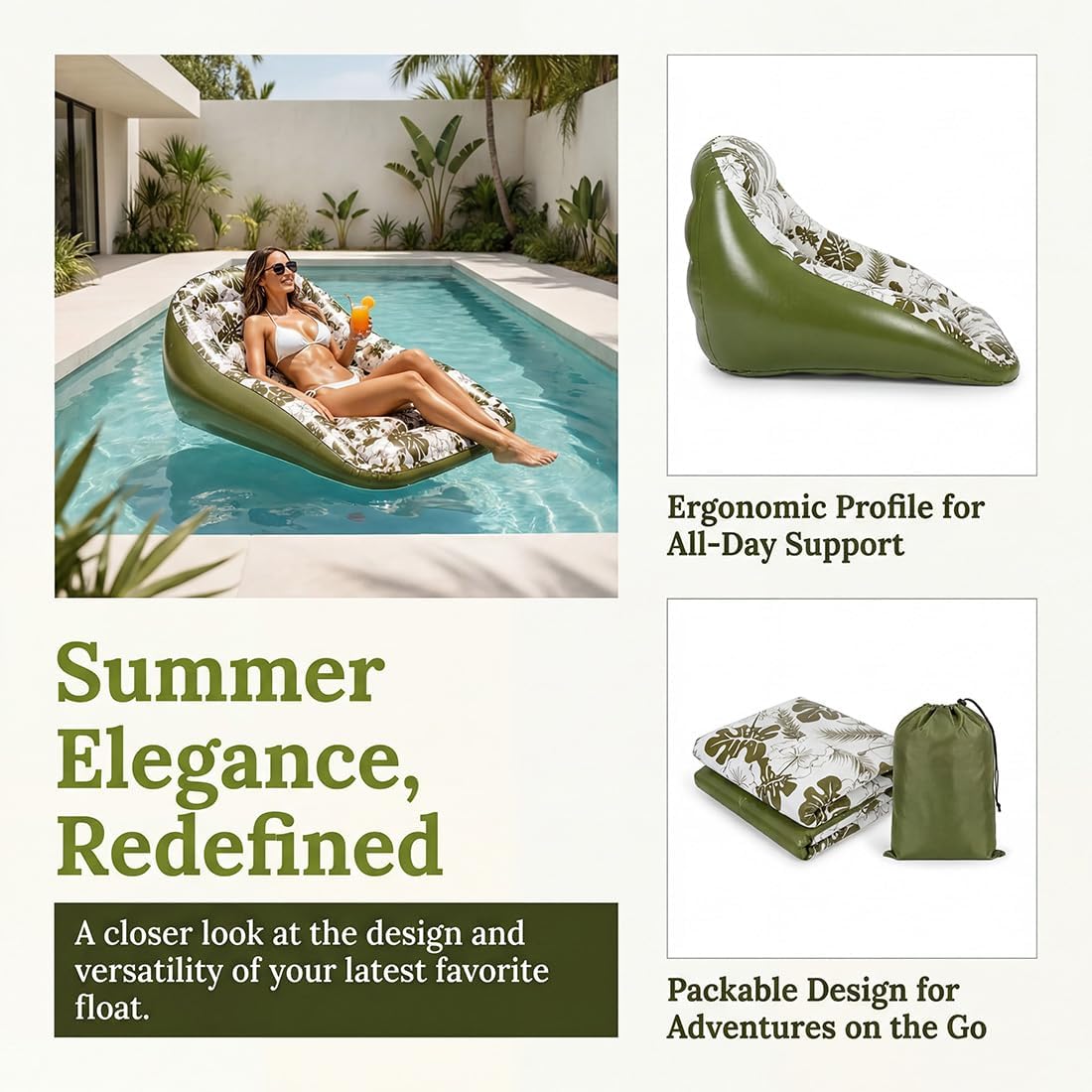Adult Large Tropical Inflatable Water Sofa with Cup Holder
