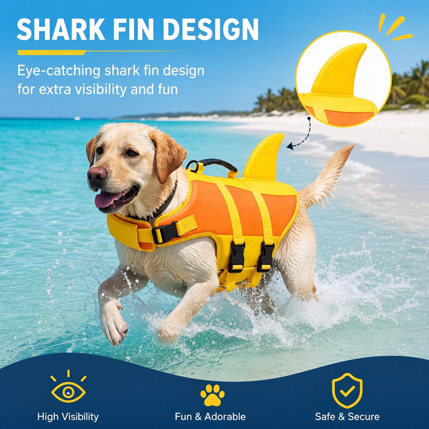 Shark Dog Life Jacket with Neck Support – Keep Your Dog Safe & Comfortable While Swimming, High Buoyancy Float Vest with Rescue Handle