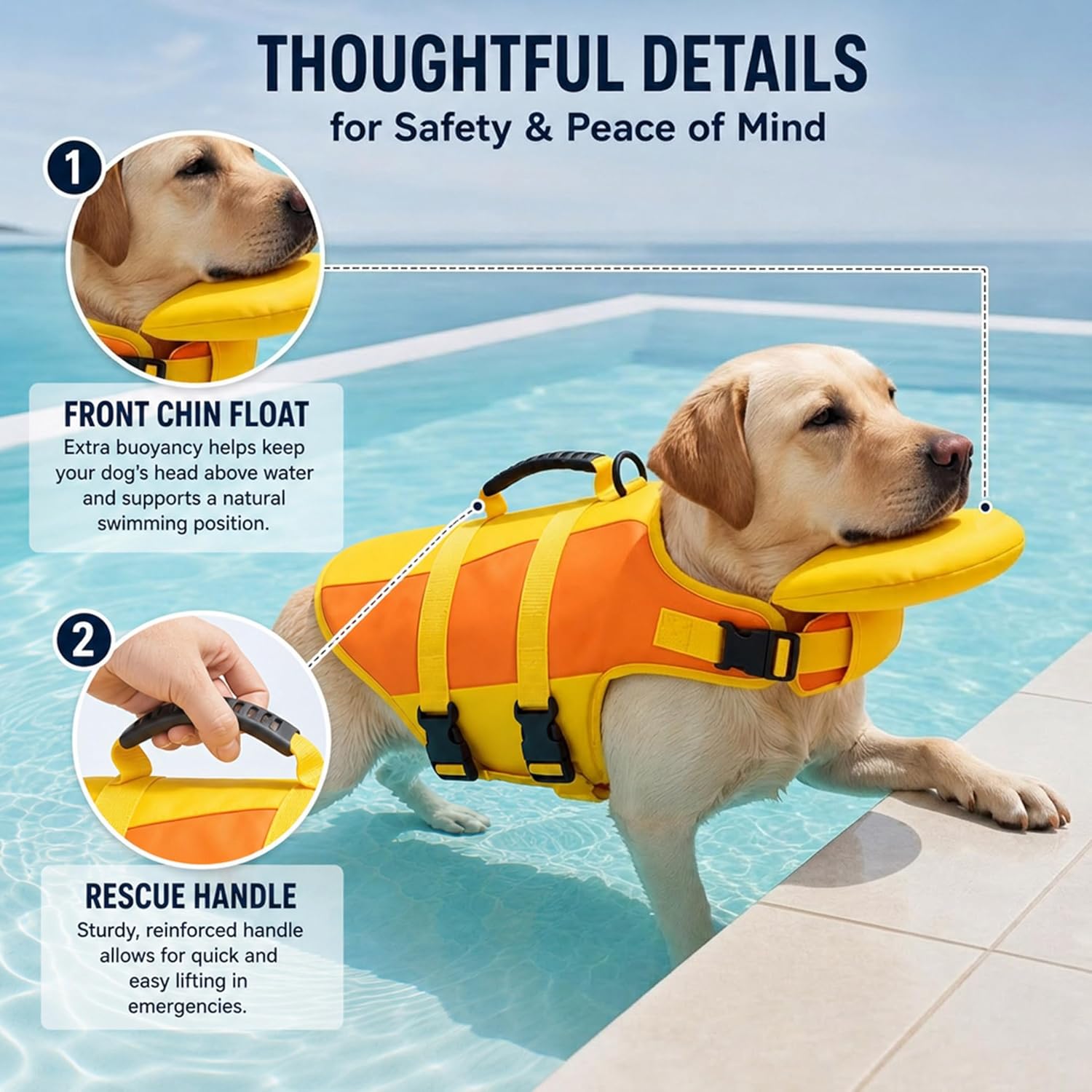 Shark Dog Life Jacket with Neck Support – Keep Your Dog Safe & Comfortable While Swimming, High Buoyancy Float Vest with Rescue Handle