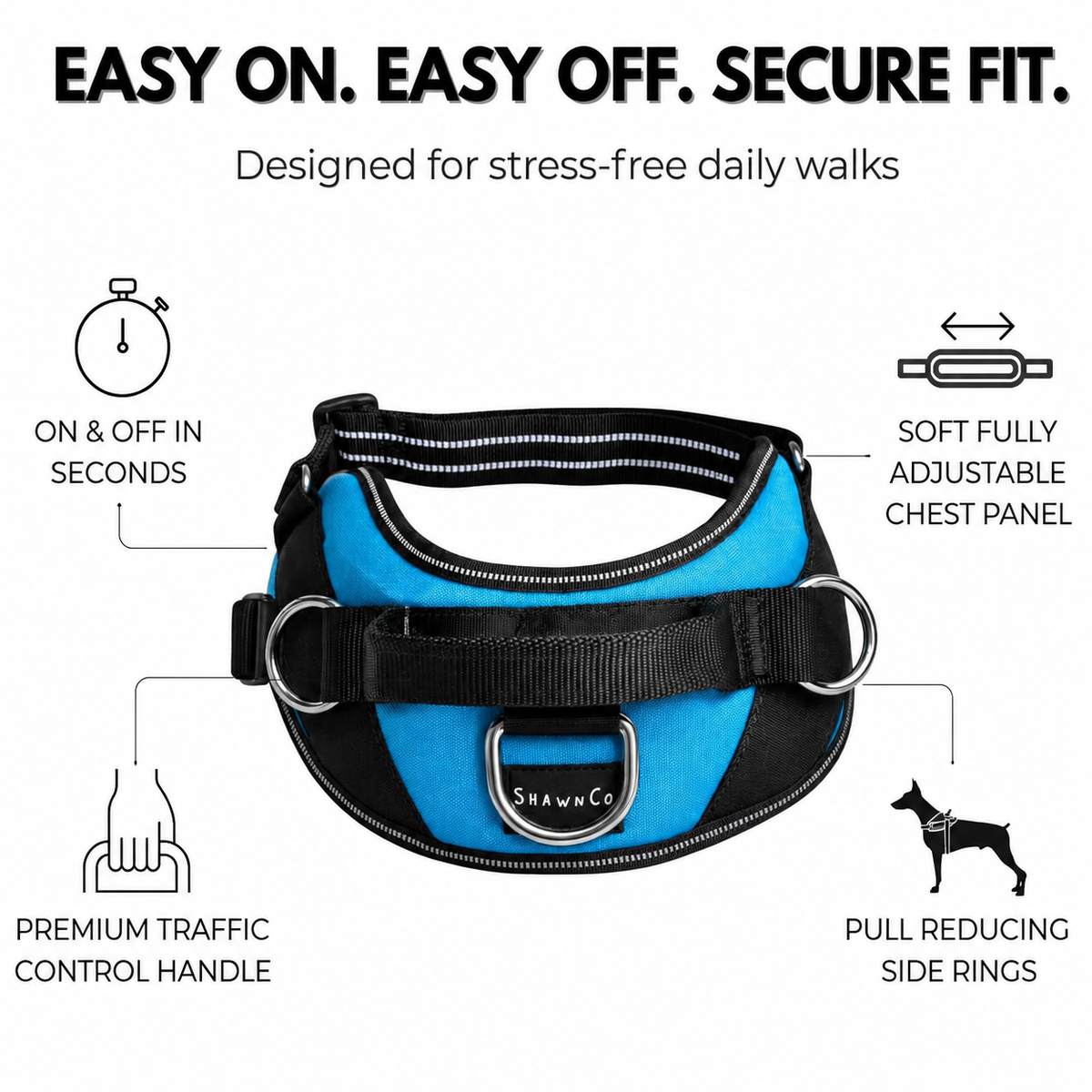 No-Pull Dog Harness | Comfortable Reflective Vest with 3 Leash Clips, No-Choke Design & Adjustable Fit for All Sizes