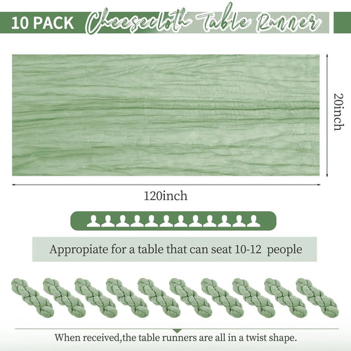 10 ft Sage Green Cheesecloth Table Runner for Weddings